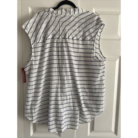 Merona Women's Plus Sleeveless Navy Striped Button Up Casual Spring 3X Summer - Picture 5 of 6